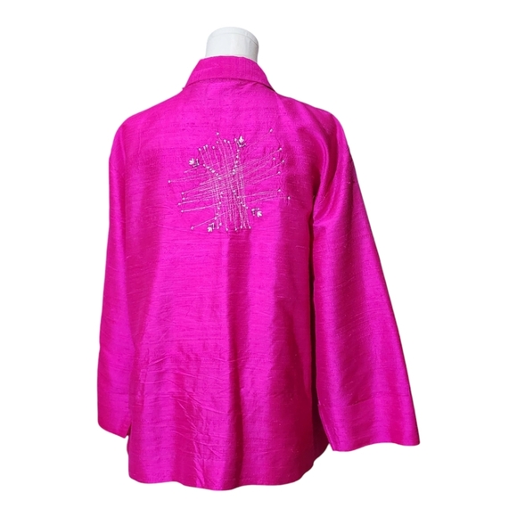 Michael Simon Pink Silk Jacket Embroidered Beaded Vintage 90s Size 0X - Picture 2 of 13